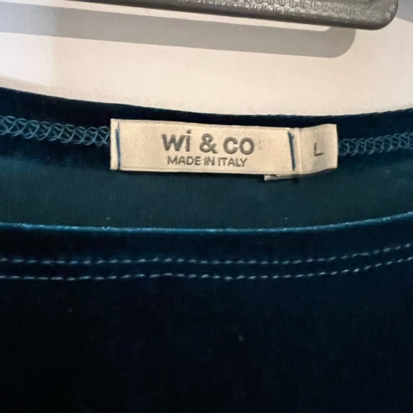 Wi & Co Teal Velvet Short Ruffle Sleeve Top - Picture 2 of 4